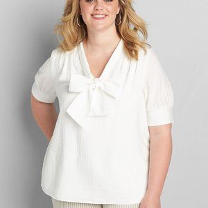 Lane Bryant Women's Tie-Neck Popover Top 18 Ivory